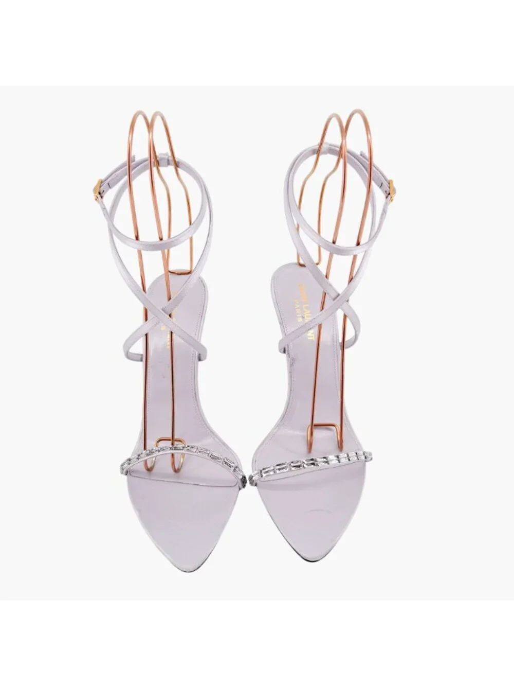 Saint Laurent Gippy Crystal Sandals EU 39.5 US 9.5 Lilac Purple Satin High Heels - Picture 2 of 13